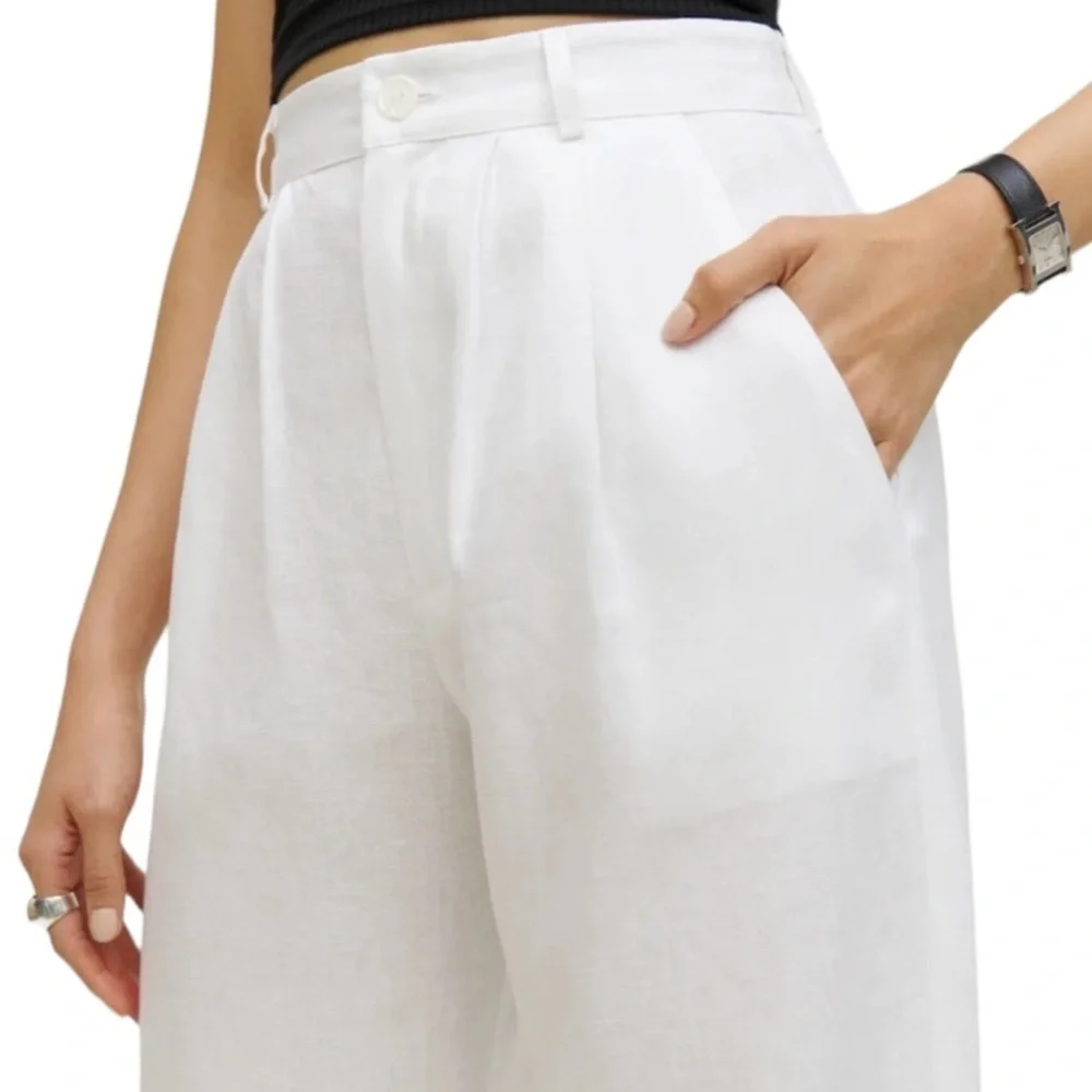 Reformation Pants Vesta White Linen Wide Leg Trousers‎ Sz 0